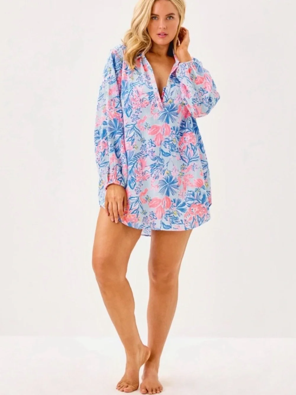 NWT Lilly Pulitzer Kique Long Sleeve CoverUp in Multi Elephant Splash - Picture 6 of 14